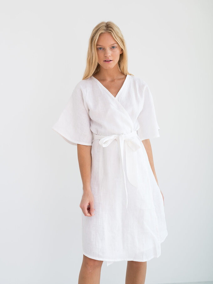 Image 4 of MARY Linen Wrap Dress in White from ALBERALKIRK