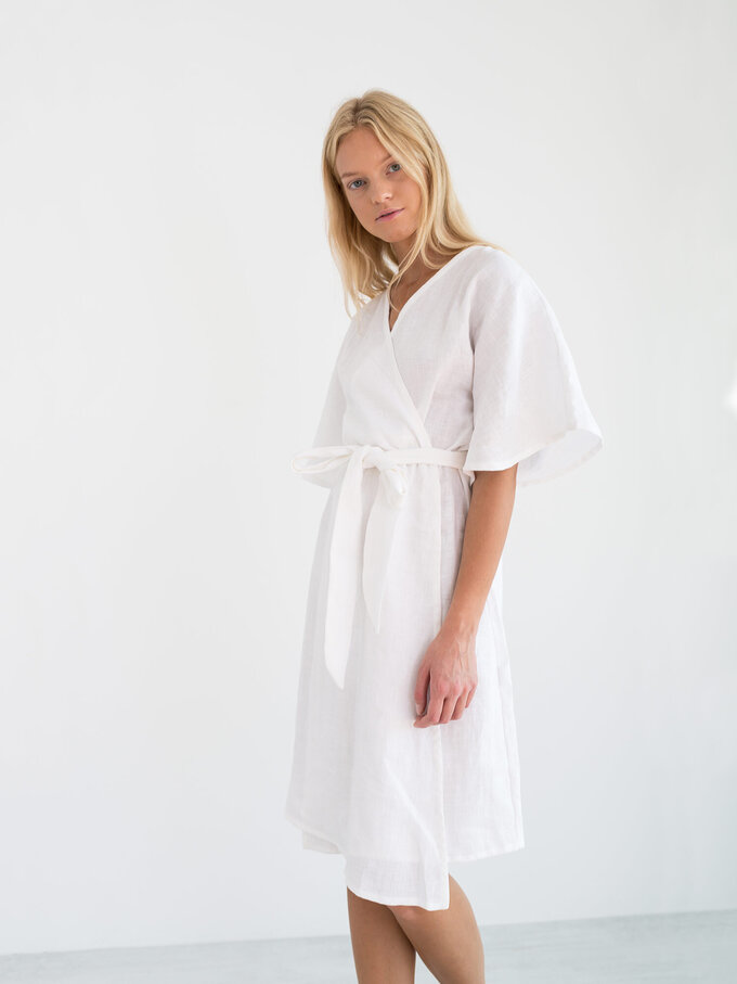 Image 5 of MARY Linen Wrap Dress in White from ALBERALKIRK