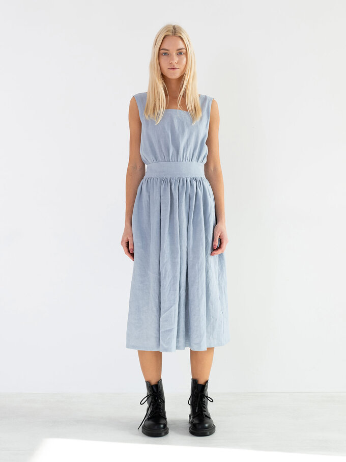 Image 2 of MAY Open Back Linen Dress in Bluestone from ALBERALKIRK