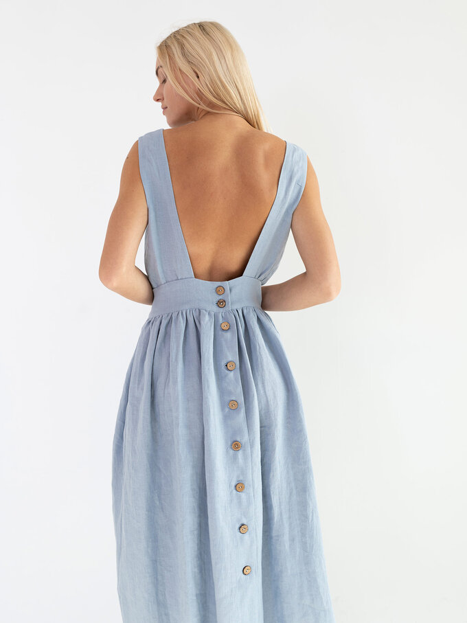 Image 3 of MAY Open Back Linen Dress in Bluestone from ALBERALKIRK