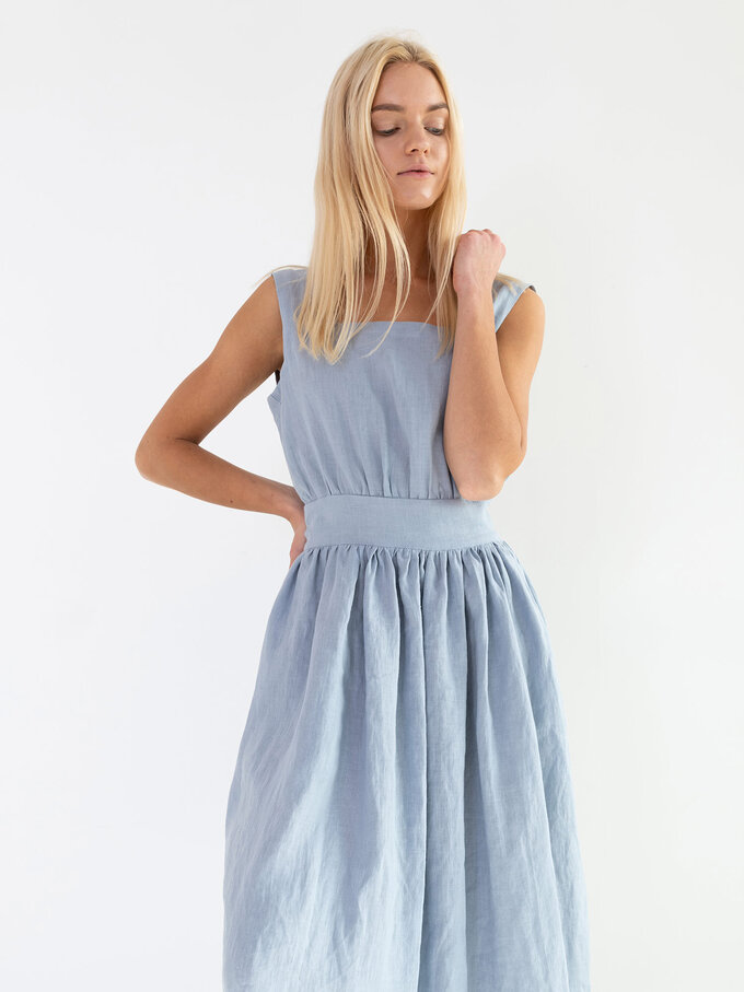 Image 4 of MAY Open Back Linen Dress in Bluestone from ALBERALKIRK