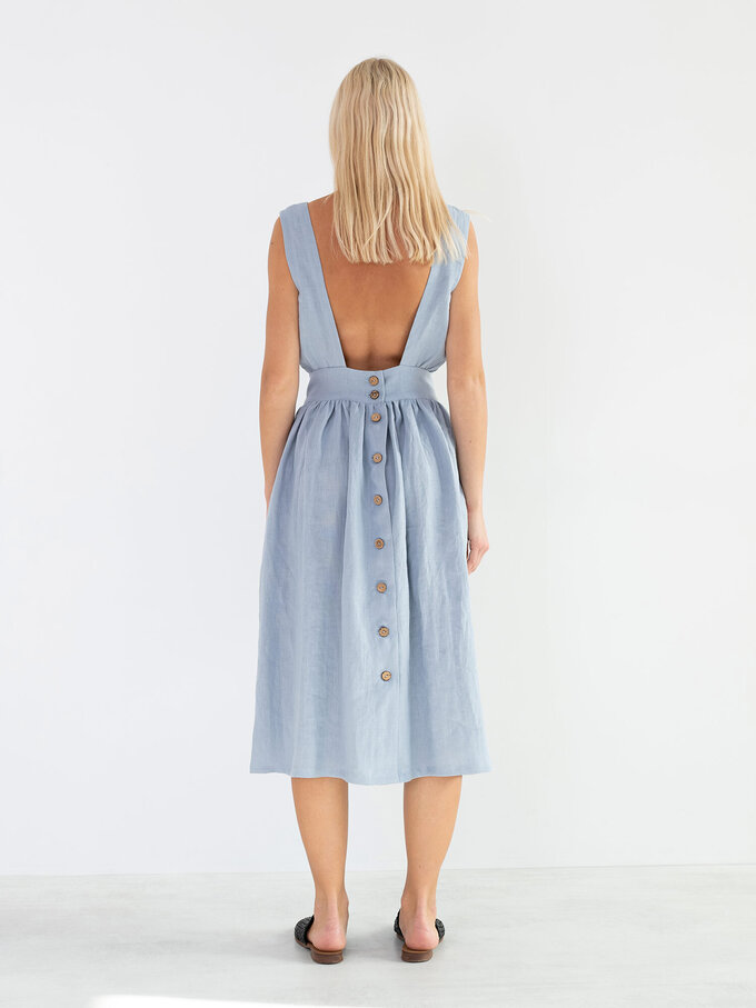 Image 6 of MAY Open Back Linen Dress in Bluestone from ALBERALKIRK