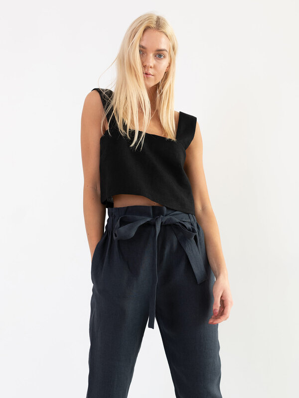 Image 1 of NOAH High Waisted Linen Pants in Dark Grey from ALBERALKIRK