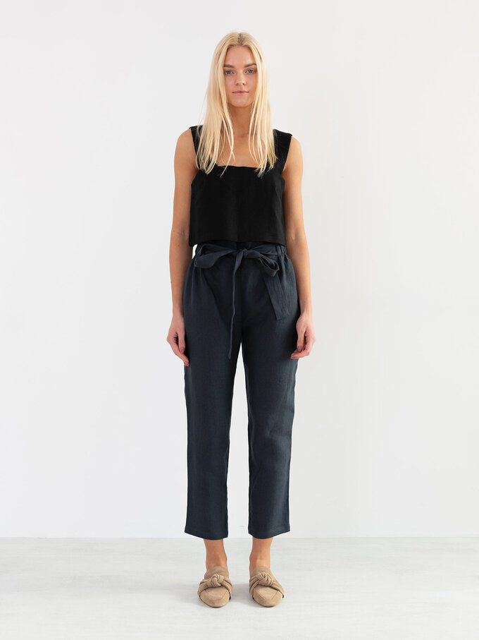 Image 2 of NOAH High Waisted Linen Pants in Dark Grey from ALBERALKIRK
