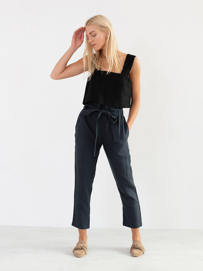 Image 3 of NOAH High Waisted Linen Pants in Dark Grey from ALBERALKIRK