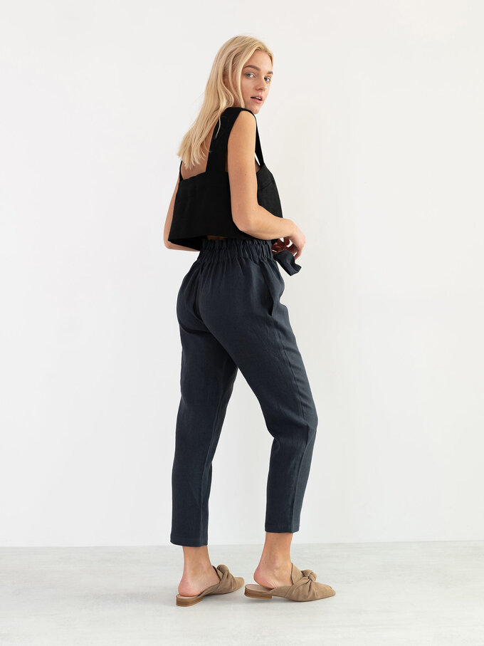 Image 4 of NOAH High Waisted Linen Pants in Dark Grey from ALBERALKIRK