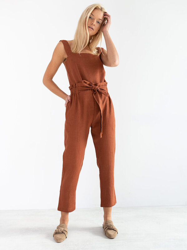 Image 1 of NOAH High Waisted Linen Pants in Rust from ALBERALKIRK