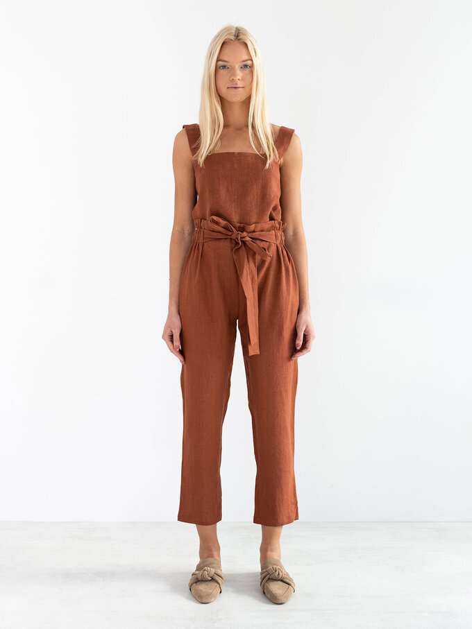 Image 2 of NOAH High Waisted Linen Pants in Rust from ALBERALKIRK