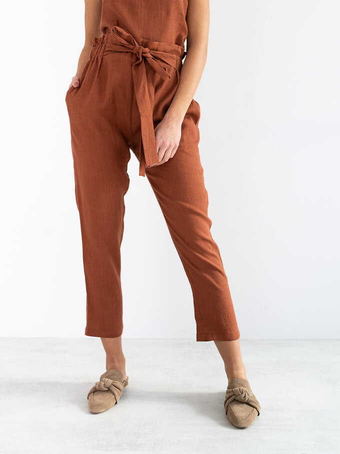 Image 4 of NOAH High Waisted Linen Pants in Rust from ALBERALKIRK