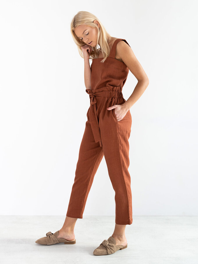 Image 5 of NOAH High Waisted Linen Pants in Rust from ALBERALKIRK