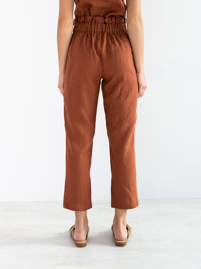 Image 6 of NOAH High Waisted Linen Pants in Rust from ALBERALKIRK