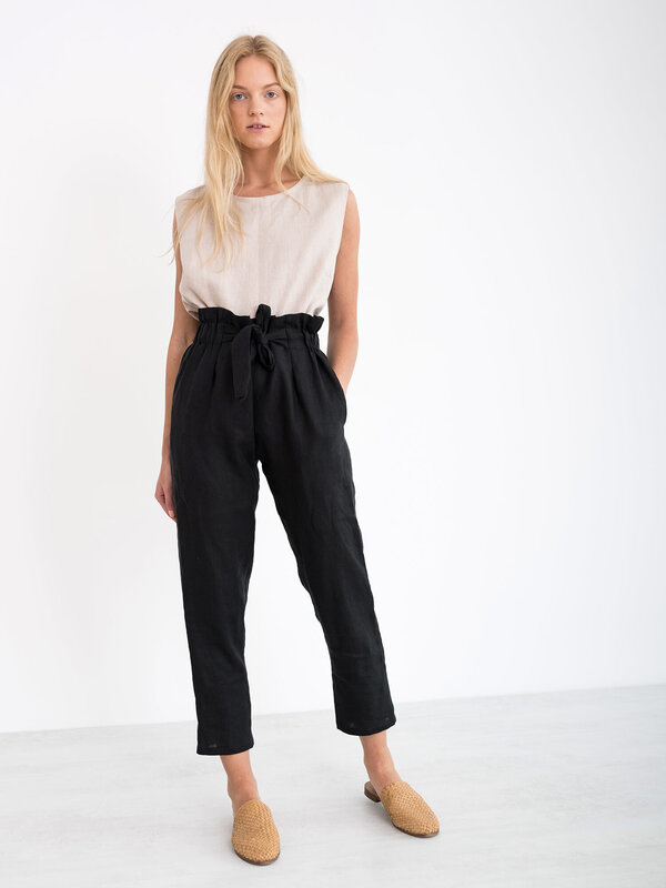 Image 1 of NOAH Paper Bag Linen Pants in Black from ALBERALKIRK
