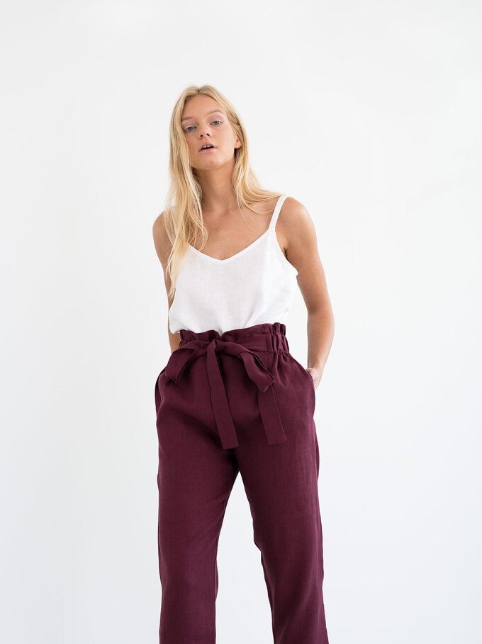 Image 2 of NOAH Paper Bag Linen Pants in Eggplant from ALBERALKIRK