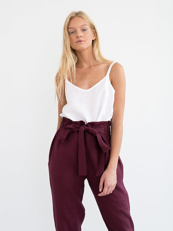 Image 3 of NOAH Paper Bag Linen Pants in Eggplant from ALBERALKIRK