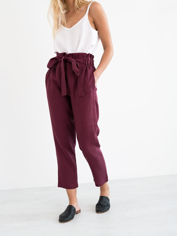 Image 4 of NOAH Paper Bag Linen Pants in Eggplant from ALBERALKIRK