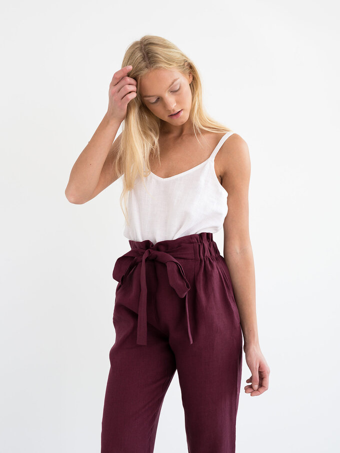 Image 5 of NOAH Paper Bag Linen Pants in Eggplant from ALBERALKIRK