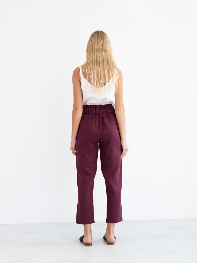 Image 6 of NOAH Paper Bag Linen Pants in Eggplant from ALBERALKIRK