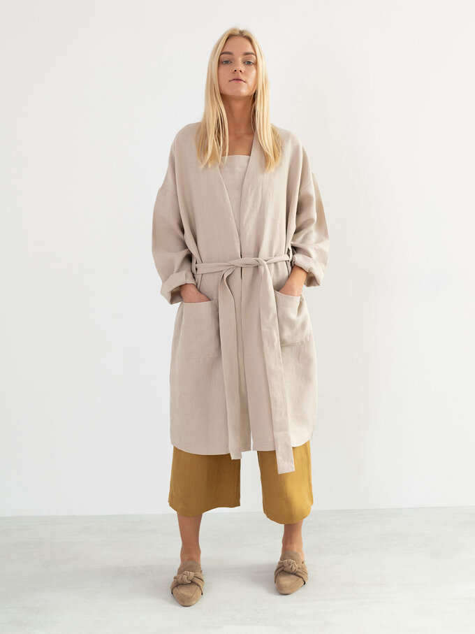 Image 3 of NORA Linen Coat in Beige from ALBERALKIRK