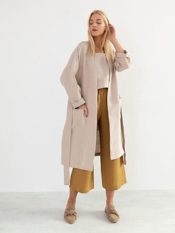 Image 4 of NORA Linen Coat in Beige from ALBERALKIRK