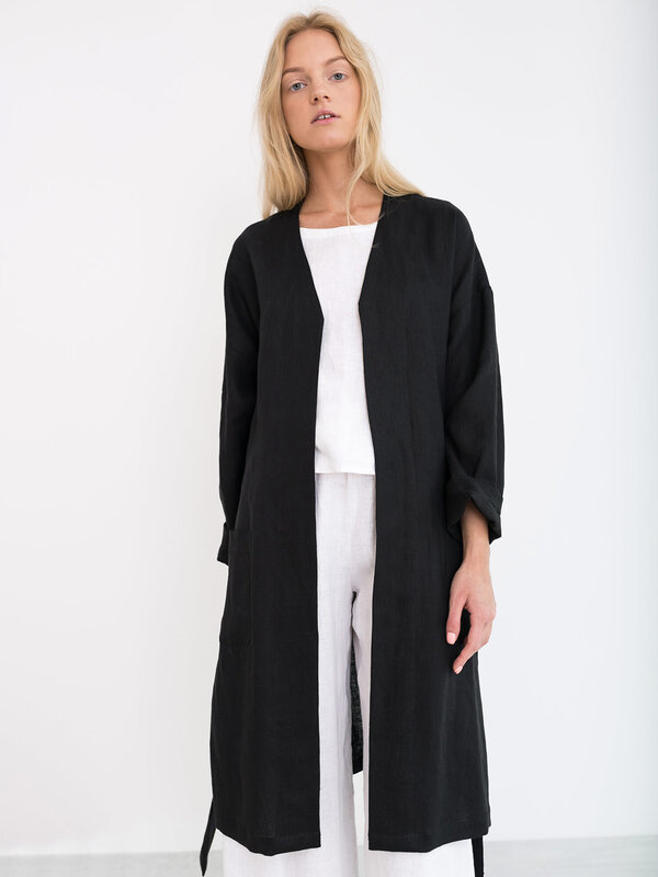 Image 1 of NORA Linen Coat in Black from ALBERALKIRK