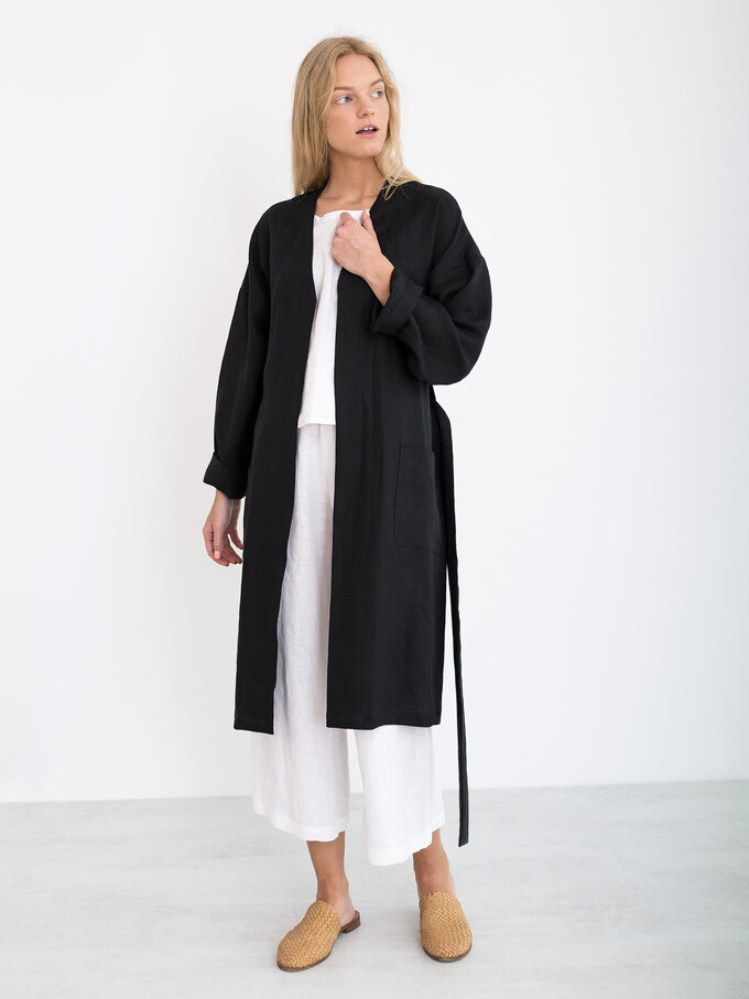 Image 3 of NORA Linen Coat in Black from ALBERALKIRK