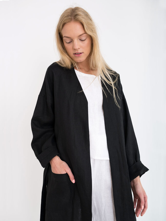 Image 4 of NORA Linen Coat in Black from ALBERALKIRK