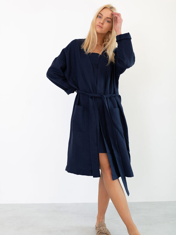 Image 1 of NORA Linen Coat in Navy Blue from ALBERALKIRK
