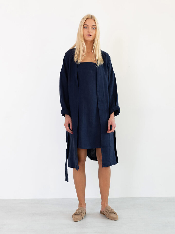 Image 2 of NORA Linen Coat in Navy Blue from ALBERALKIRK