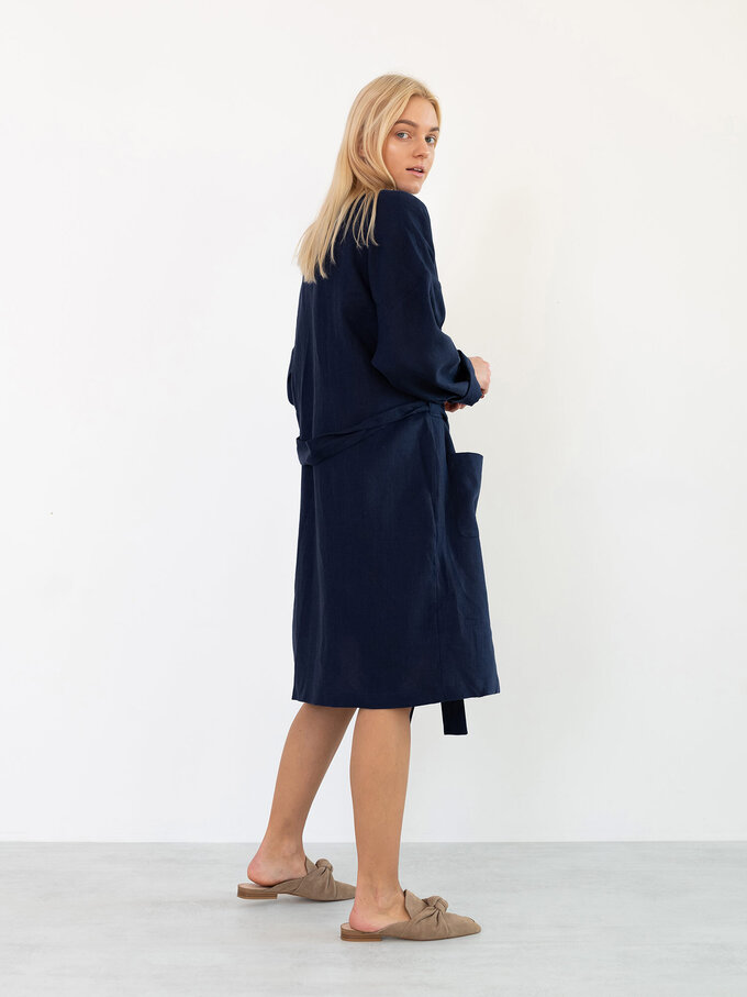 Image 3 of NORA Linen Coat in Navy Blue from ALBERALKIRK