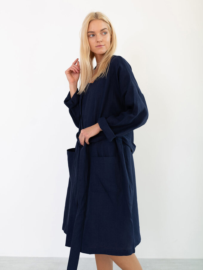 Image 4 of NORA Linen Coat in Navy Blue from ALBERALKIRK