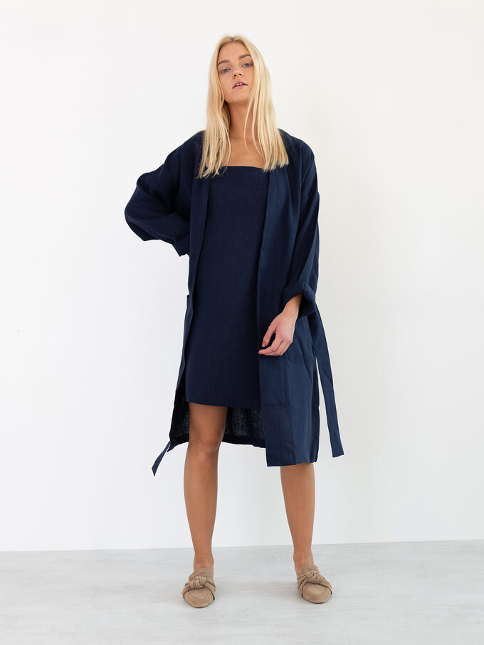 Image 5 of NORA Linen Coat in Navy Blue from ALBERALKIRK
