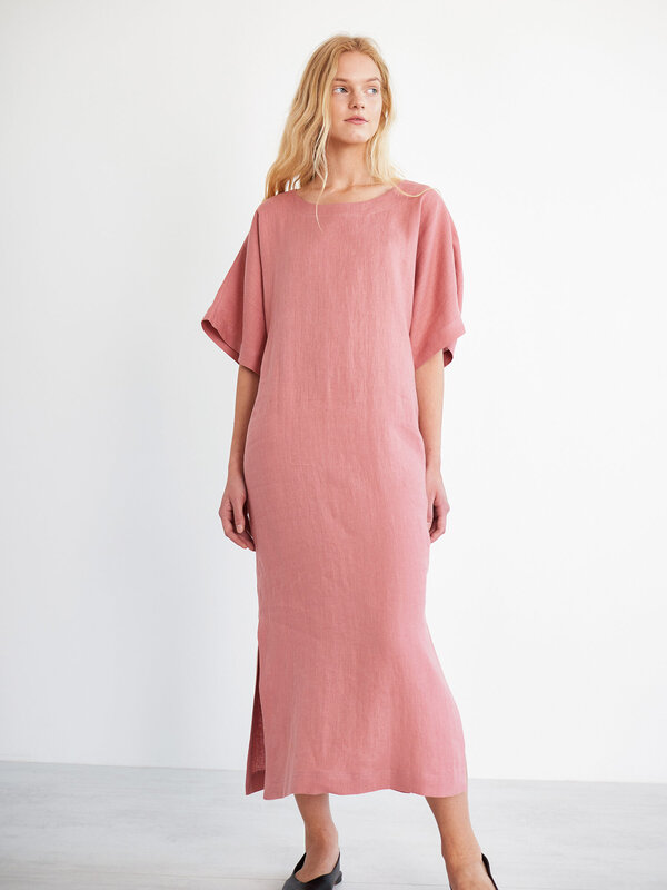 Image 1 of OLIVIA Linen Maxi Dress in Salmon Pink from Love and Confuse