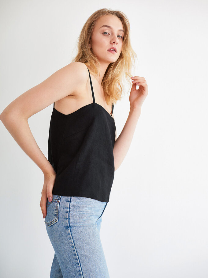 Image 3 of PAGE Linen Cami Top in Black from ALBERALKIRK
