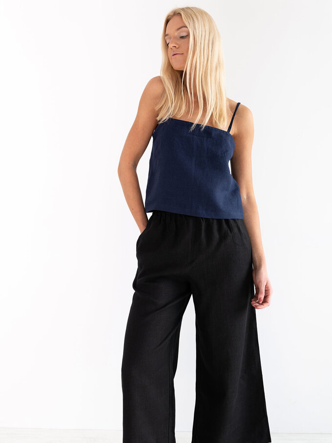 Image 2 of PAGE Linen Cami Top in Navy Blue from ALBERALKIRK