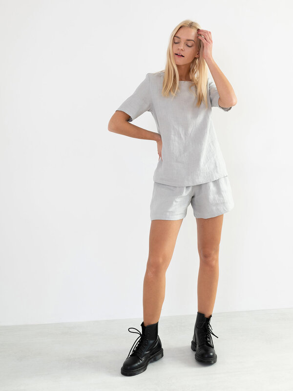 Image 1 of PALMER Linen T-Shirt in Cloudy Grey from Love and Confuse