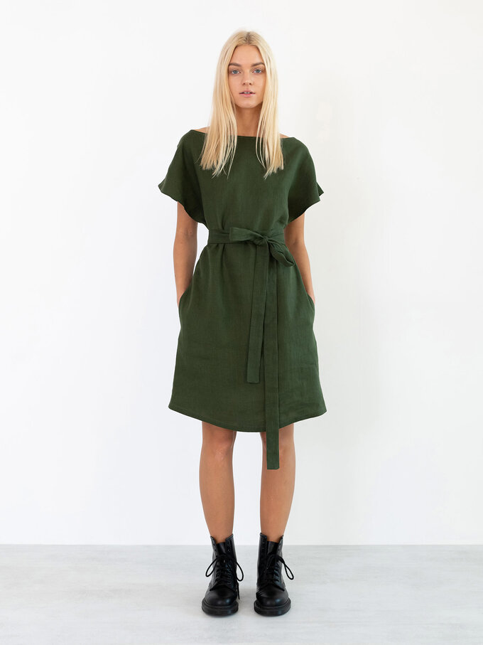 Image 2 of PENELOPE Linen Dress in Forest Green from ALBERALKIRK