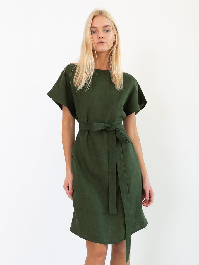 Image 3 of PENELOPE Linen Dress in Forest Green from ALBERALKIRK