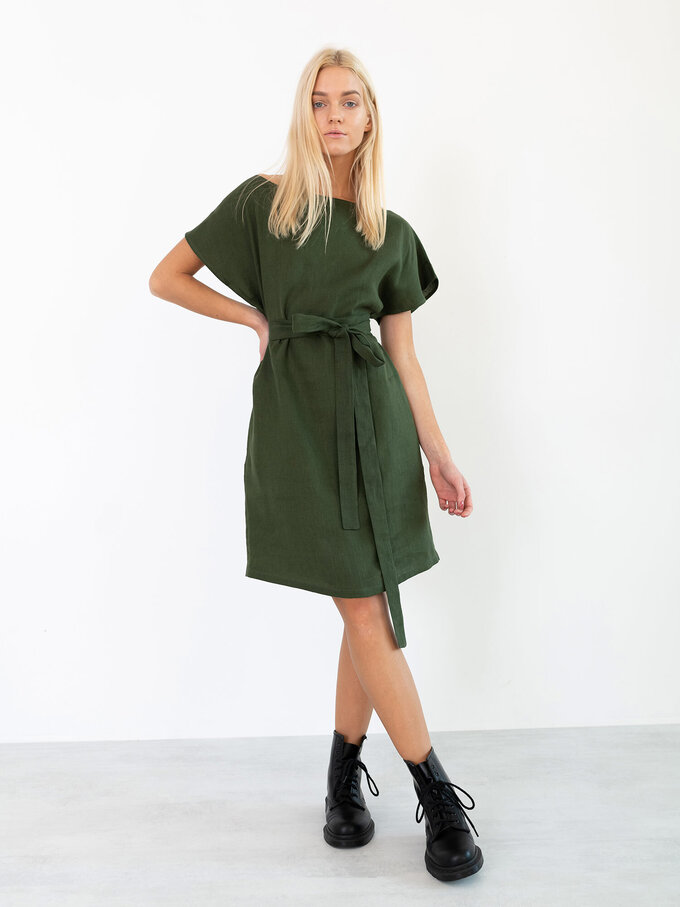 Image 4 of PENELOPE Linen Dress in Forest Green from ALBERALKIRK