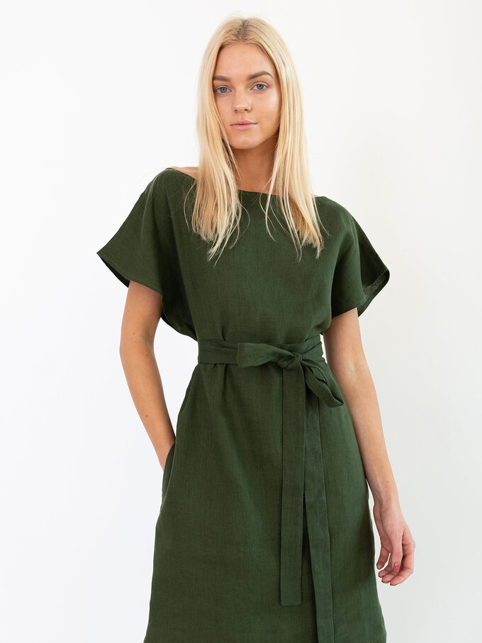 Image 5 of PENELOPE Linen Dress in Forest Green from ALBERALKIRK
