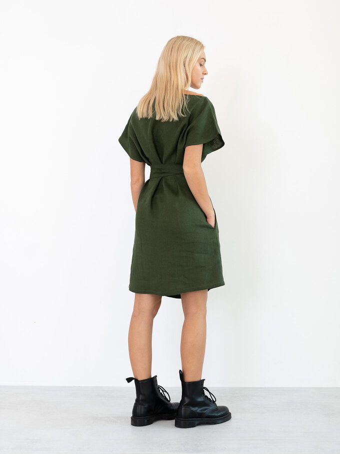Image 6 of PENELOPE Linen Dress in Forest Green from ALBERALKIRK