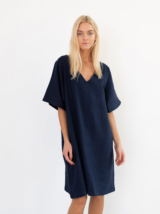 Image 2 of PEONY Linen Dress in Navy Blue from ALBERALKIRK