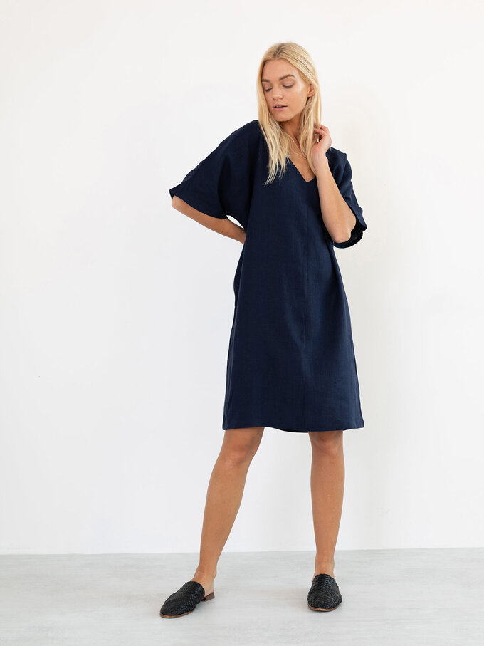 Image 3 of PEONY Linen Dress in Navy Blue from ALBERALKIRK