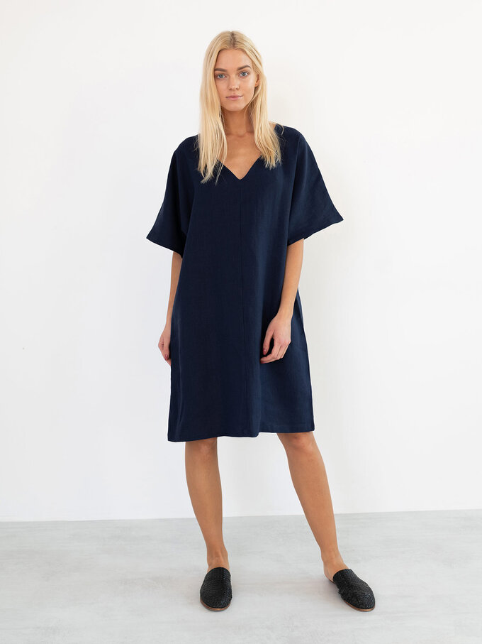 Image 4 of PEONY Linen Dress in Navy Blue from ALBERALKIRK