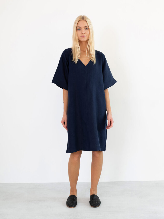 Image 5 of PEONY Linen Dress in Navy Blue from ALBERALKIRK