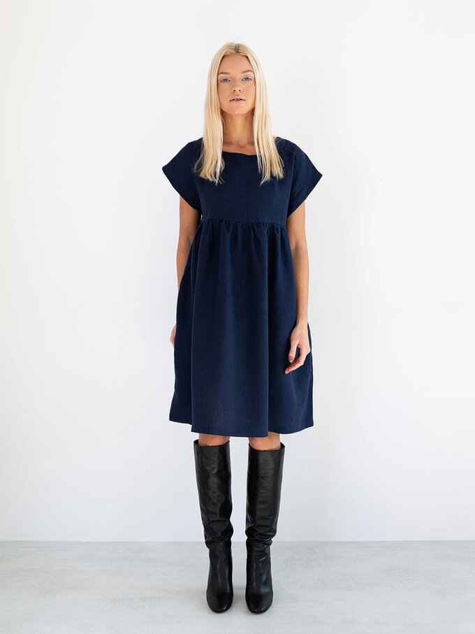 Image 2 of POPPY Linen Dress in Navy Blue from ALBERALKIRK