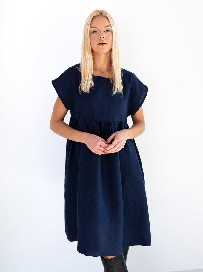 Image 3 of POPPY Linen Dress in Navy Blue from ALBERALKIRK