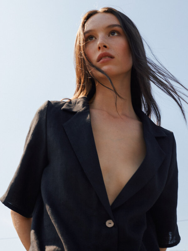 Image 1 of RAY Short Sleeve Linen Shirt in Black from Love and Confuse