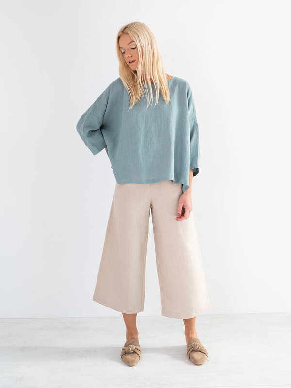 Image 1 of RILEY Wide Leg Linen Pants in Beige from ALBERALKIRK