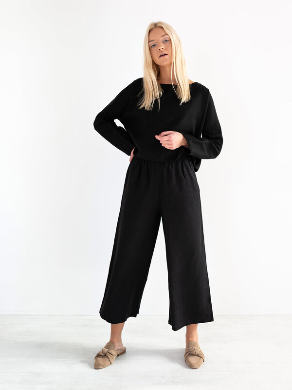 Image 1 of RILEY Wide Leg Linen Pants in Black from ALBERALKIRK