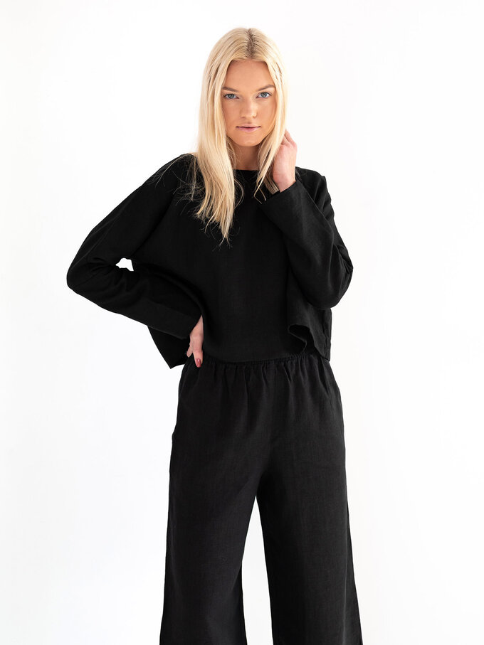 Image 2 of RILEY Wide Leg Linen Pants in Black from ALBERALKIRK